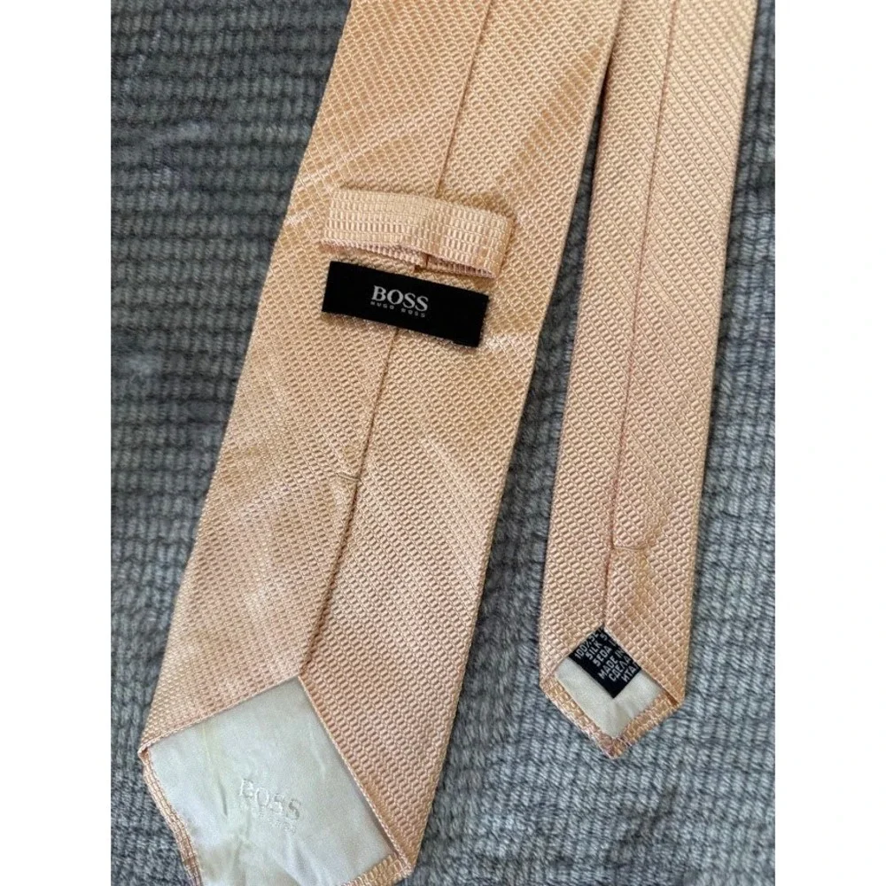Hugo Boss Silk‎ Tie Lot 2 Peach Textured Blue Black Striped Mens Neckties Italy